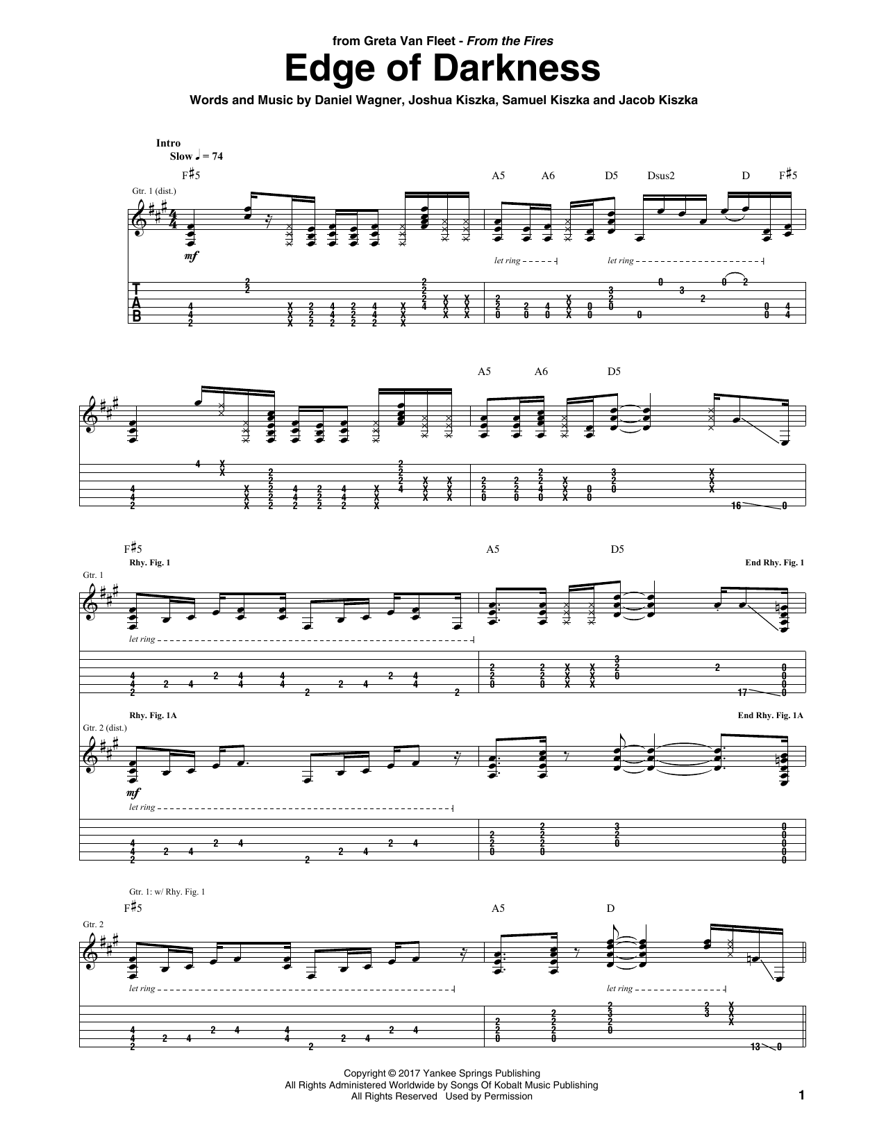 Greta Van Fleet Edge Of Darkness Sheet Music Notes & Chords for Guitar Tab - Download or Print PDF