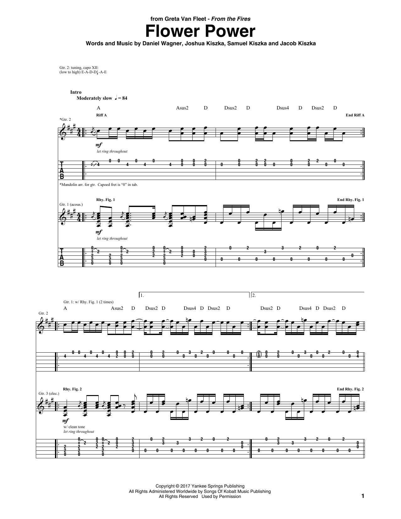 Greta Van Fleet Flower Power Sheet Music Notes & Chords for Guitar Tab - Download or Print PDF