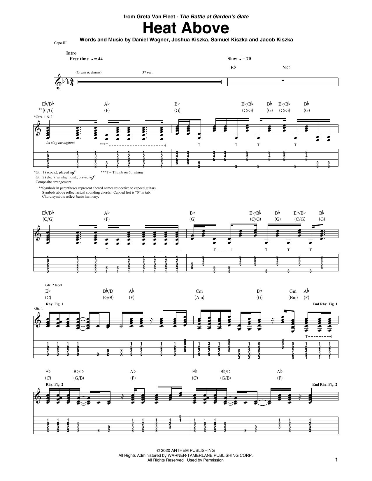 Greta Van Fleet Heat Above Sheet Music Notes & Chords for Guitar Tab - Download or Print PDF