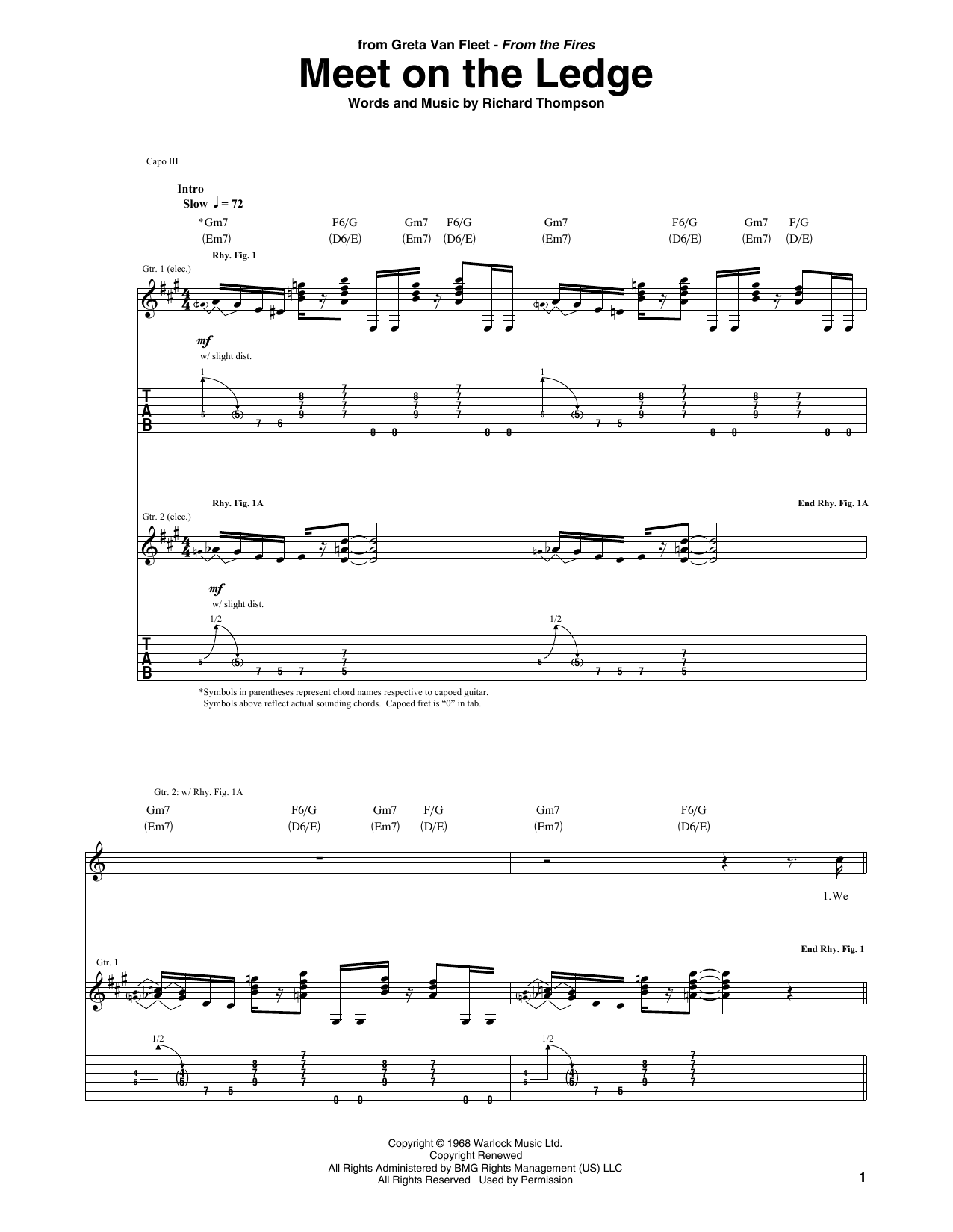 Greta Van Fleet Meet On The Ledge Sheet Music Notes & Chords for Guitar Tab - Download or Print PDF Greta Van Fleet Meet On The Ledge Sheet Music Notes & Chords for Guitar Tab - Download or Print PDF