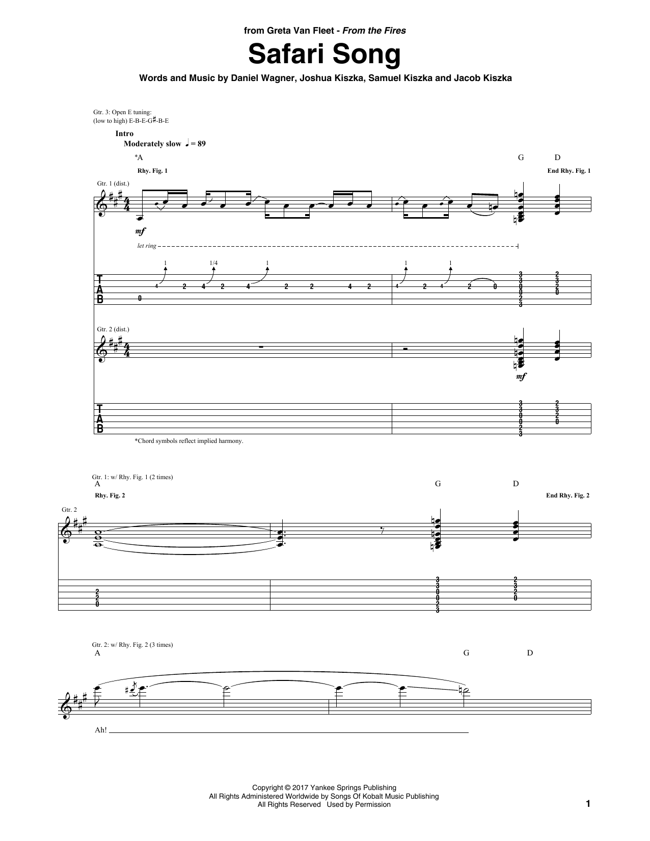 Greta Van Fleet Safari Song Sheet Music Notes & Chords for Guitar Tab - Download or Print PDF