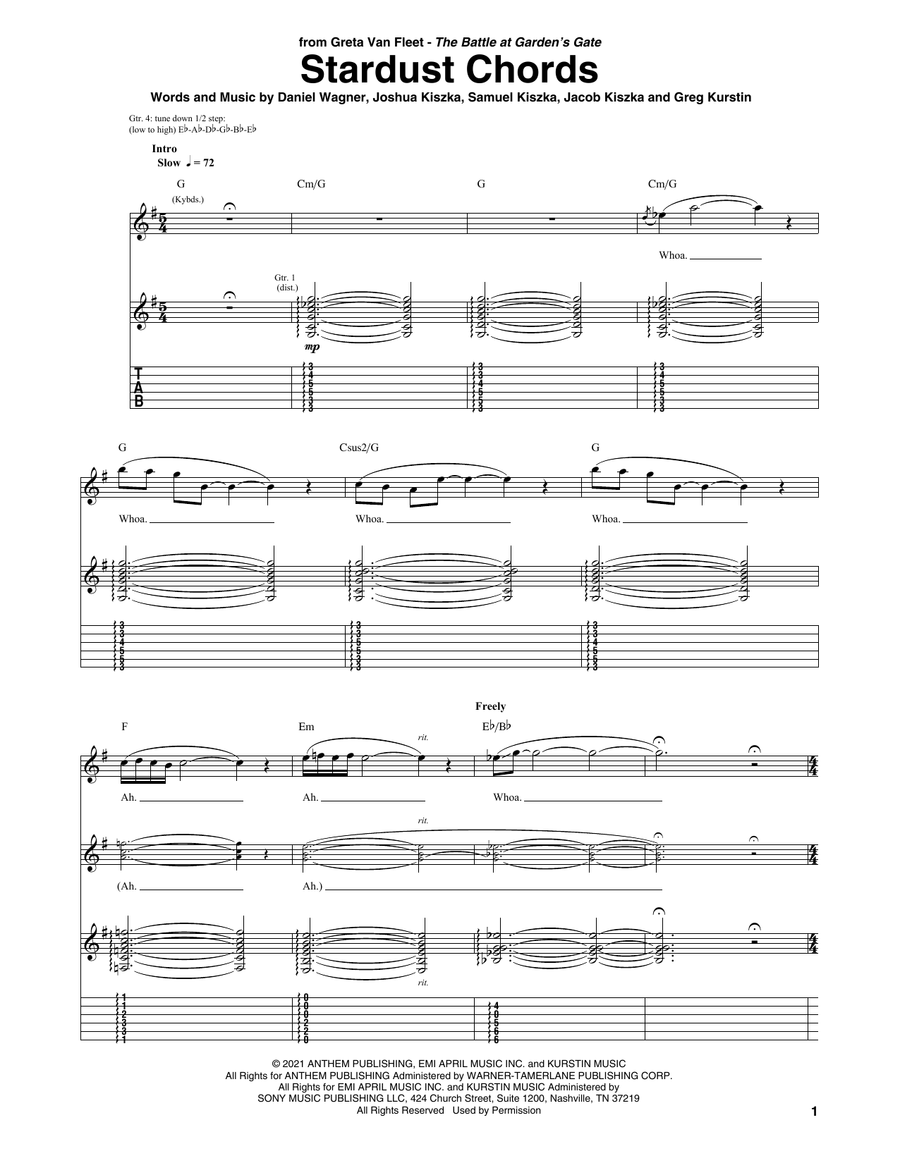 Greta Van Fleet Stardust Chords Sheet Music Notes & Chords for Guitar Tab - Download or Print PDF