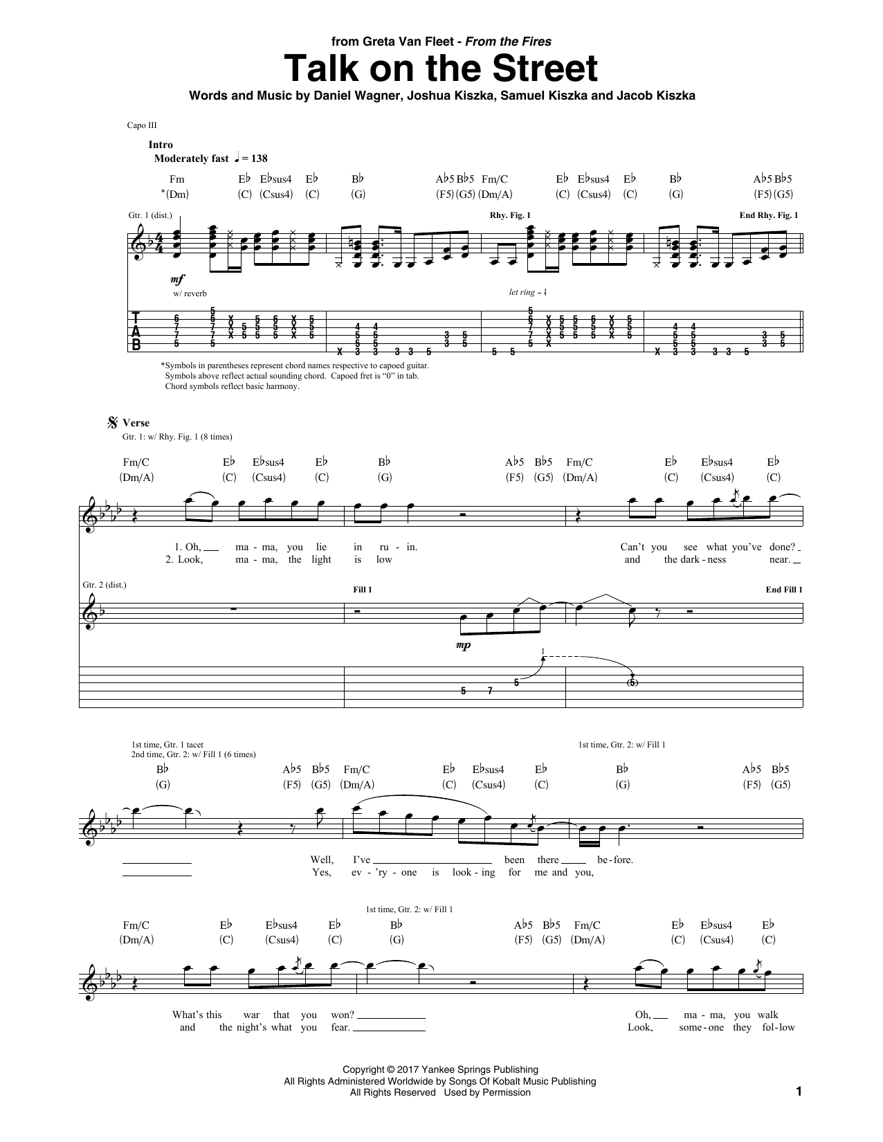 Greta Van Fleet Talk On The Street Sheet Music Notes & Chords for Guitar Tab - Download or Print PDF