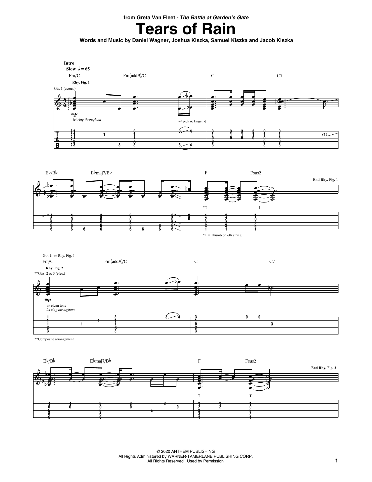 Greta Van Fleet Tears Of Rain Sheet Music Notes & Chords for Guitar Tab - Download or Print PDF