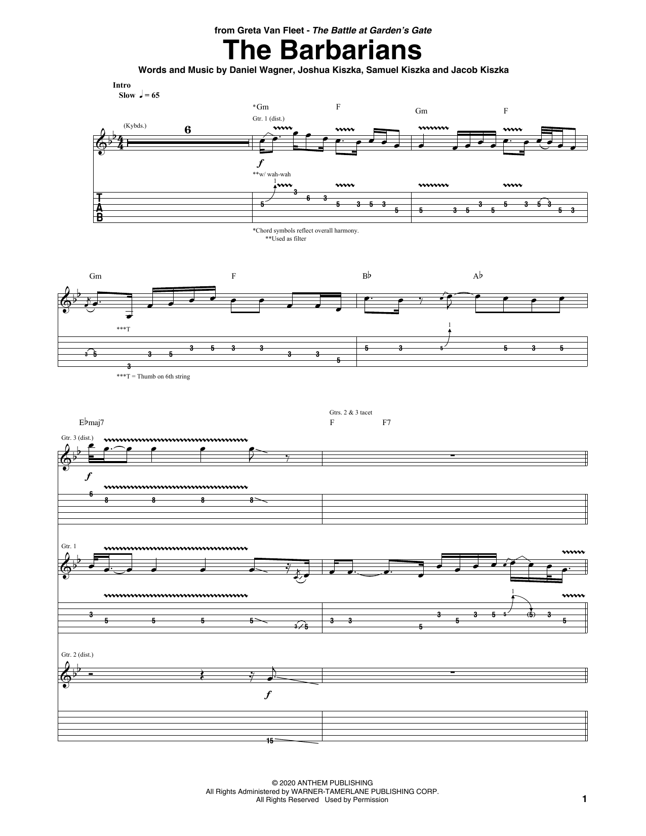 Greta Van Fleet The Barbarians Sheet Music Notes & Chords for Guitar Tab - Download or Print PDF