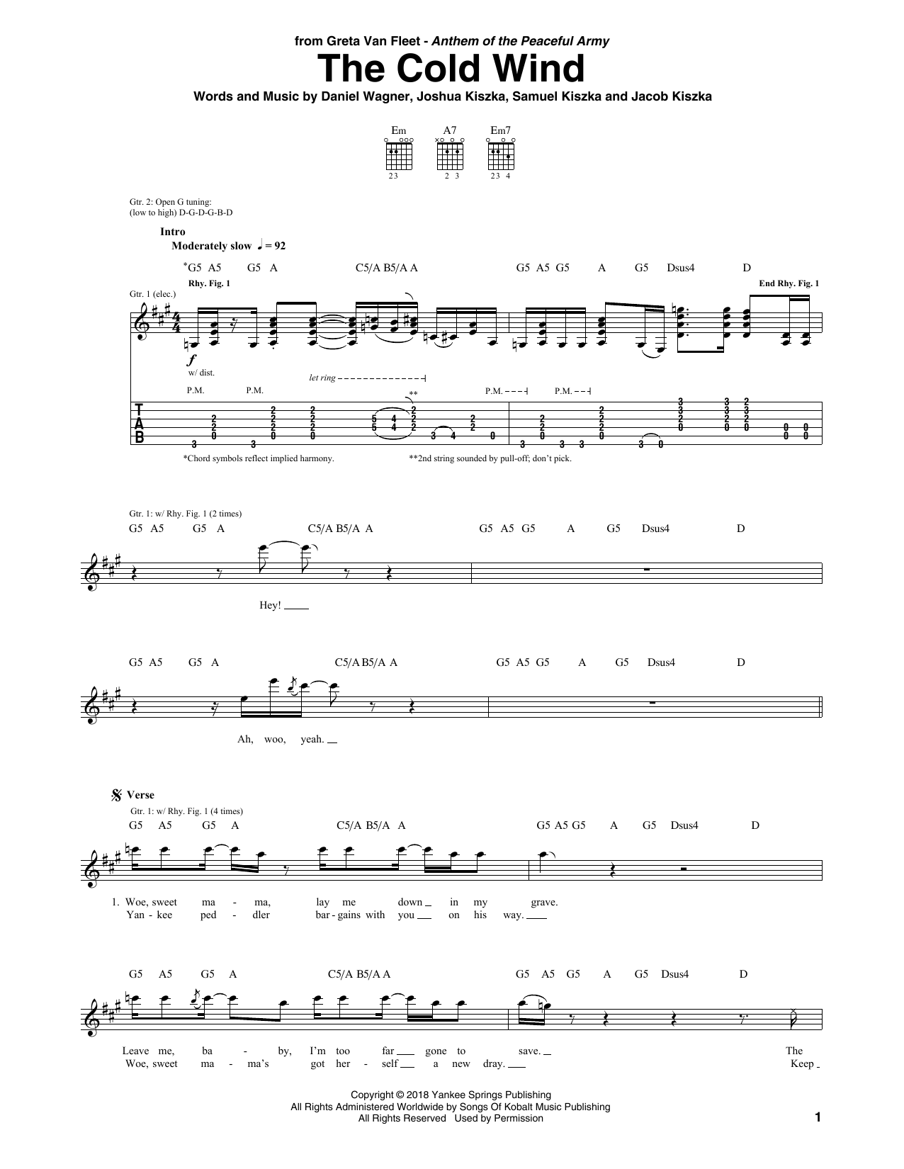 Greta Van Fleet The Cold Wind Sheet Music Notes & Chords for Guitar Tab - Download or Print PDF