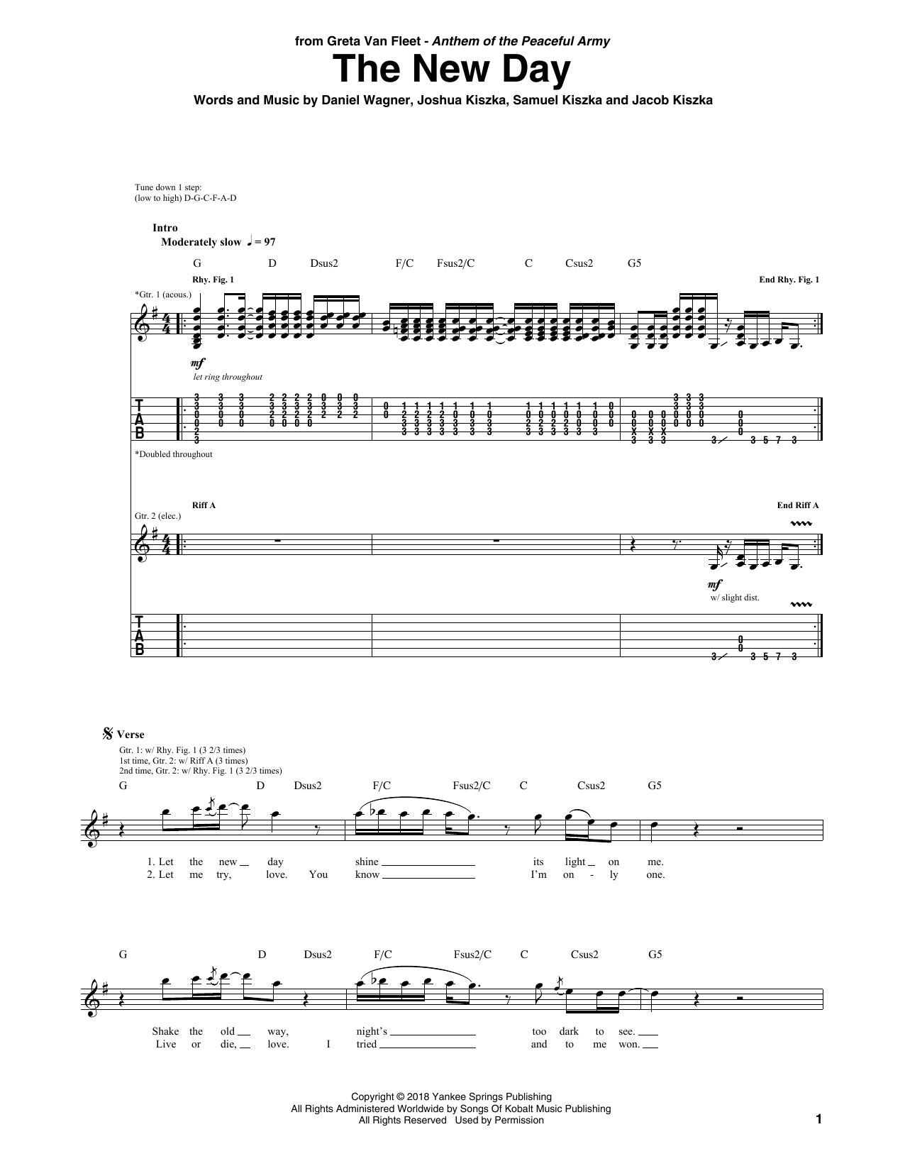 Greta Van Fleet The New Day Sheet Music Notes & Chords for Guitar Tab - Download or Print PDF