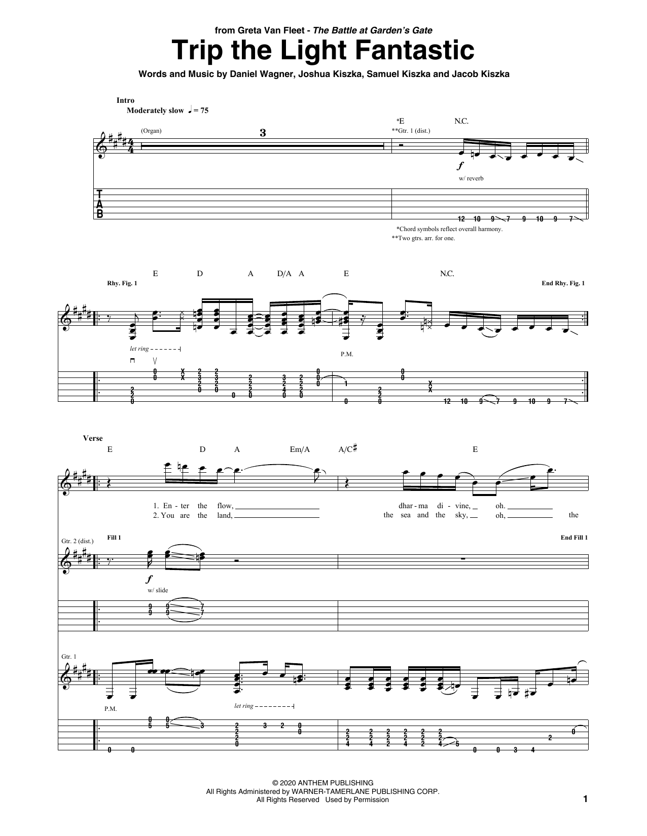 Greta Van Fleet Trip The Light Fantastic Sheet Music Notes & Chords for Guitar Tab - Download or Print PDF