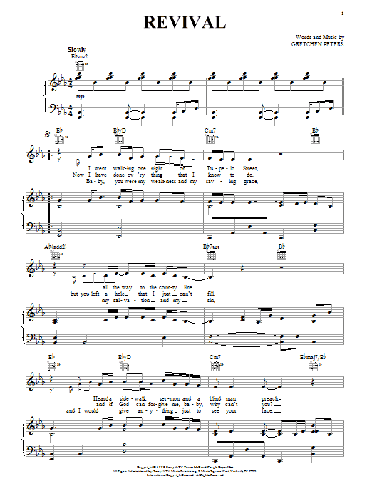 Gretchen Peters Revival Sheet Music Notes & Chords for Piano, Vocal & Guitar (Right-Hand Melody) - Download or Print PDF