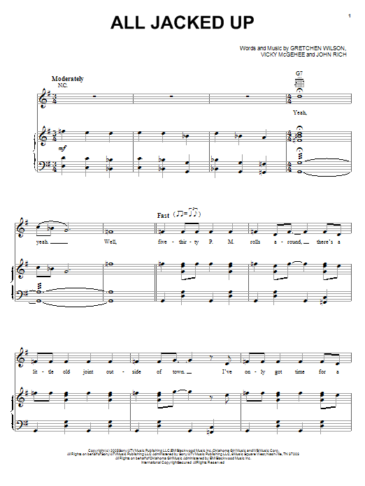 Gretchen Wilson All Jacked Up Sheet Music Notes & Chords for Piano, Vocal & Guitar (Right-Hand Melody) - Download or Print PDF