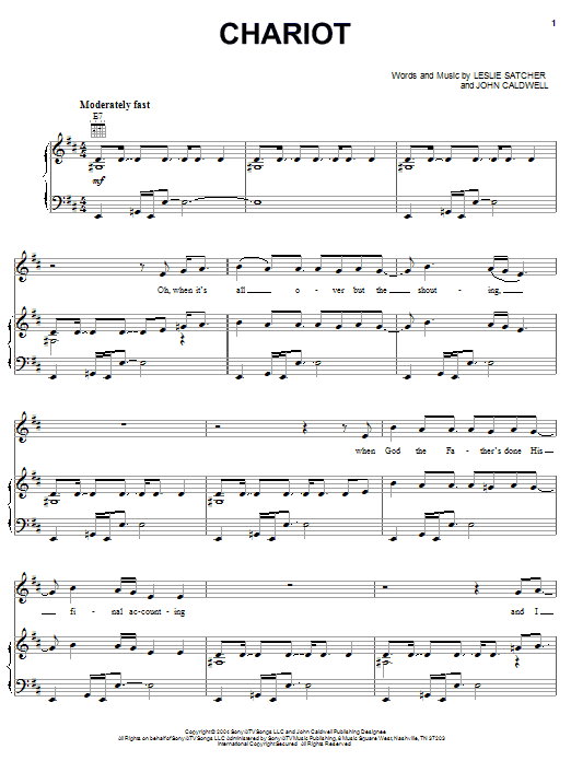 Gretchen Wilson Chariot Sheet Music Notes & Chords for Piano, Vocal & Guitar (Right-Hand Melody) - Download or Print PDF