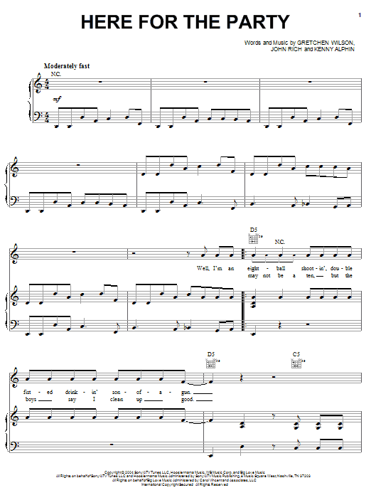 Gretchen Wilson Here For The Party Sheet Music Notes & Chords for Piano, Vocal & Guitar (Right-Hand Melody) - Download or Print PDF