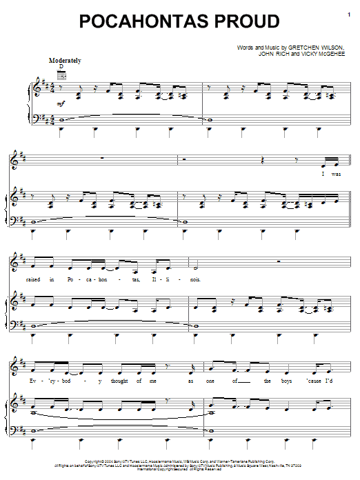 Gretchen Wilson Pocahontas Proud Sheet Music Notes & Chords for Piano, Vocal & Guitar (Right-Hand Melody) - Download or Print PDF