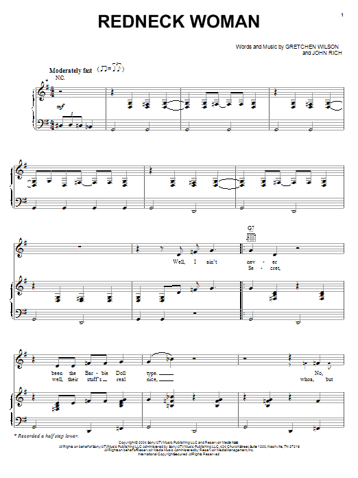 Gretchen Wilson Redneck Woman Sheet Music Notes & Chords for Real Book – Melody, Lyrics & Chords - Download or Print PDF