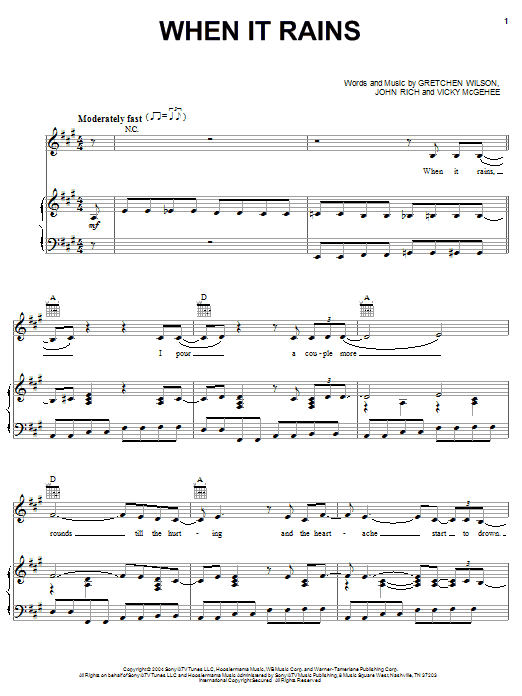 Gretchen Wilson When It Rains Sheet Music Notes & Chords for Piano, Vocal & Guitar (Right-Hand Melody) - Download or Print PDF