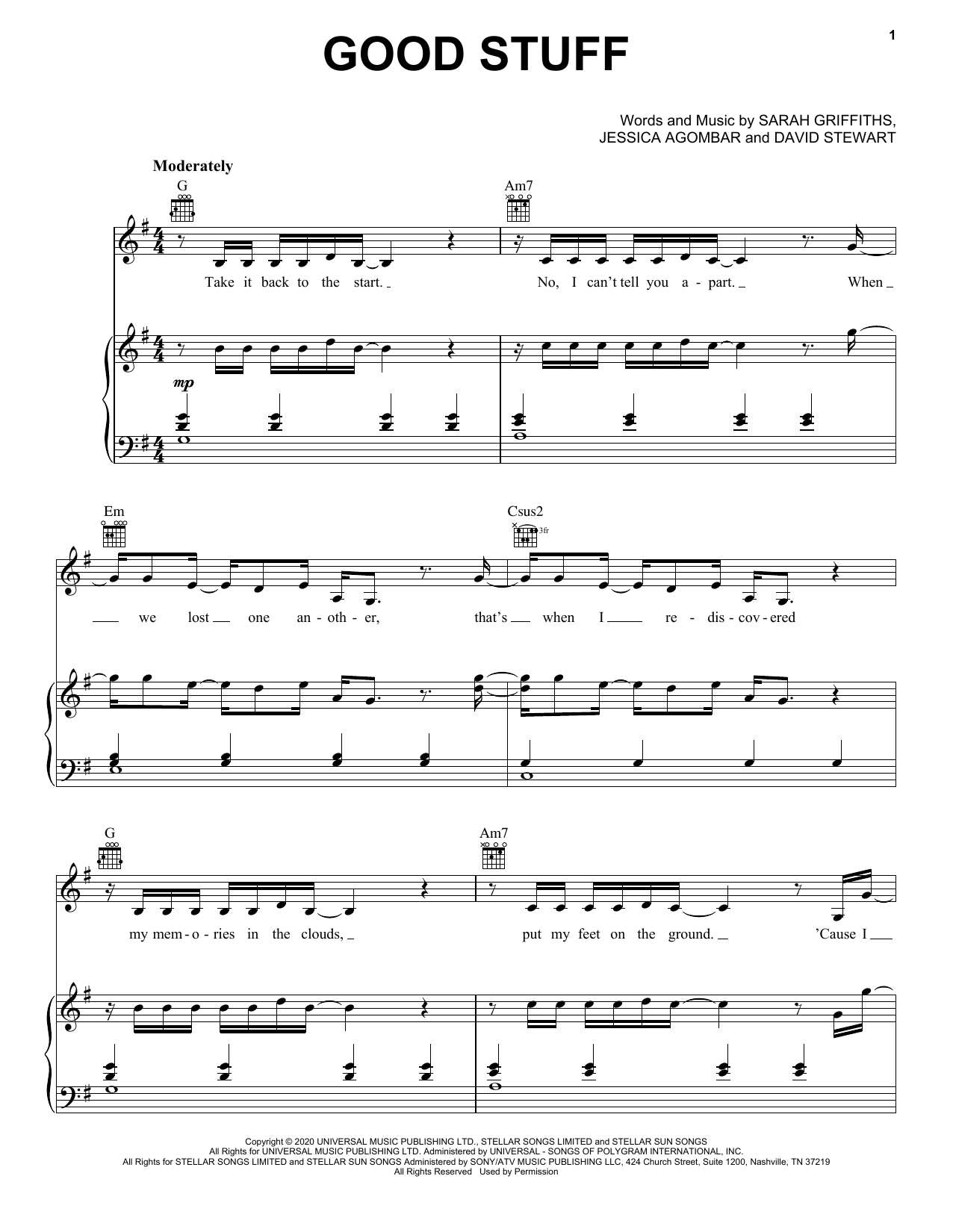 Griff Good Stuff Sheet Music Notes & Chords for Piano, Vocal & Guitar (Right-Hand Melody) - Download or Print PDF