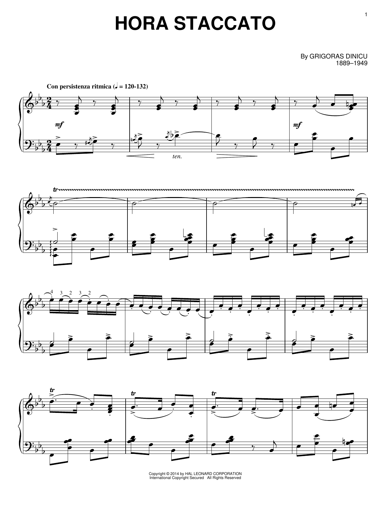 Grigoras Dinicu Hora Staccato Sheet Music Notes & Chords for Piano - Download or Print PDF