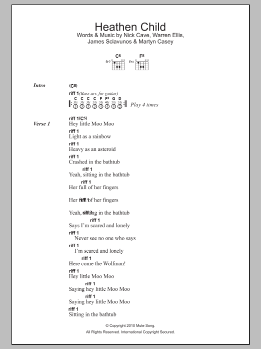 Nick Cave Heathen Child Sheet Music Notes & Chords for Lyrics & Chords - Download or Print PDF