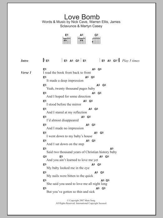 Nick Cave Love Bomb Sheet Music Notes & Chords for Lyrics & Chords - Download or Print PDF