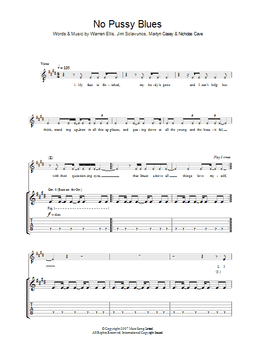 Grinderman No Pussy Blues Sheet Music Notes & Chords for Guitar Tab - Download or Print PDF