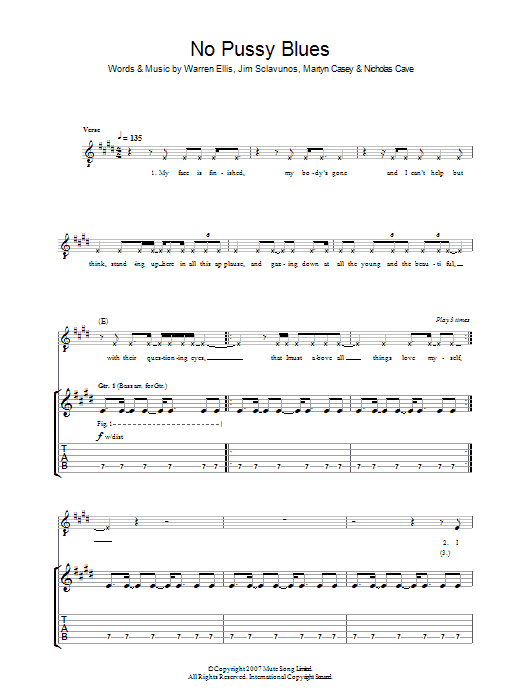 Nick Cave No Pussy Blues Sheet Music Notes & Chords for Lyrics & Chords - Download or Print PDF