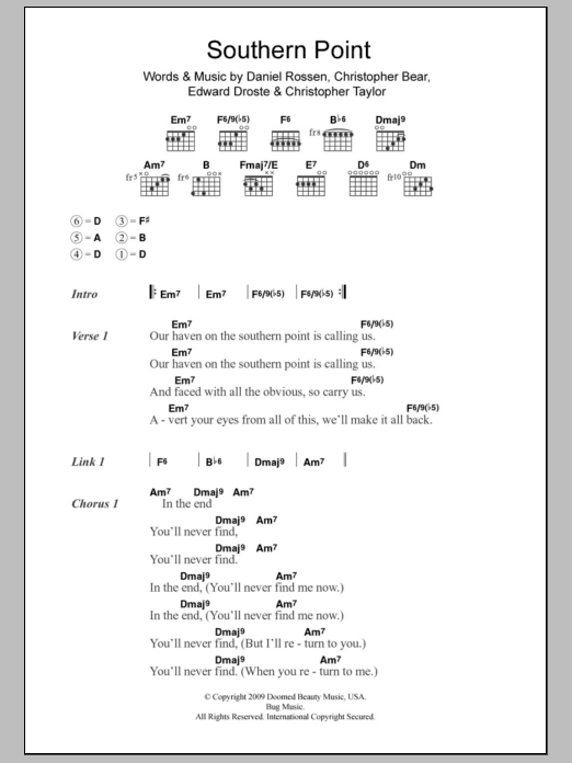 Grizzly Bear Southern Point Sheet Music Notes & Chords for Lyrics & Chords - Download or Print PDF Grizzly Bear Southern Point Sheet Music Notes & Chords for Lyrics & Chords - Download or Print PDF