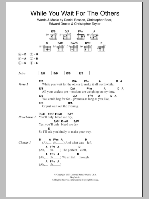 Grizzly Bear While You Wait For The Others Sheet Music Notes & Chords for Lyrics & Chords - Download or Print PDF