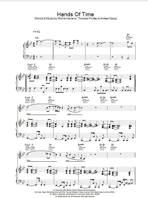 Groove Armada Hands Of Time Sheet Music Notes & Chords for Piano, Vocal & Guitar - Download or Print PDF