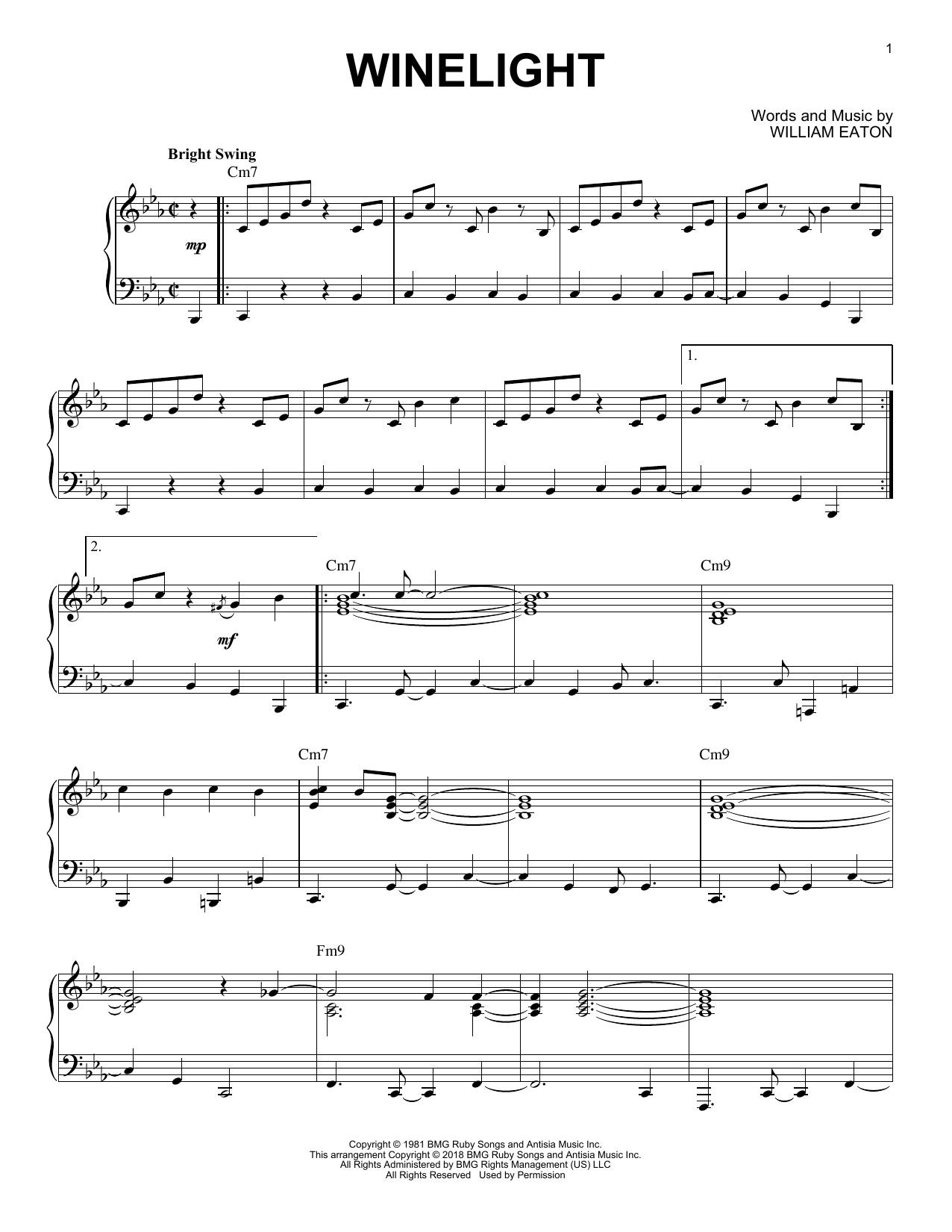 Grover Washington, Jr. Winelight Sheet Music Notes & Chords for Piano Solo - Download or Print PDF