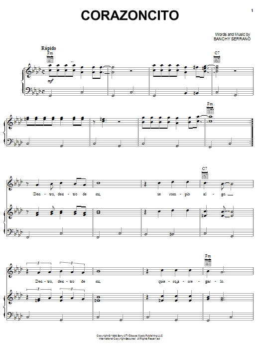 Grupo Mania Corazoncito Sheet Music Notes & Chords for Piano, Vocal & Guitar (Right-Hand Melody) - Download or Print PDF