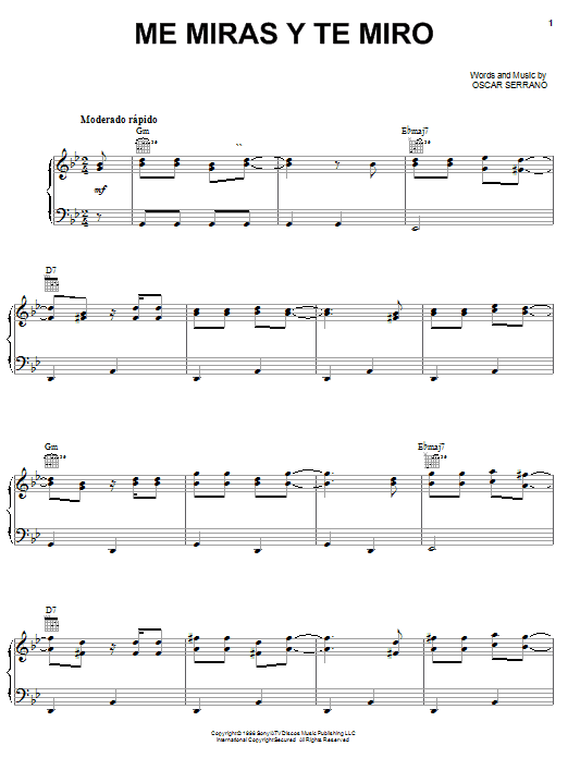 Grupo Mania Me Miras Y Te Miro Sheet Music Notes & Chords for Piano, Vocal & Guitar (Right-Hand Melody) - Download or Print PDF