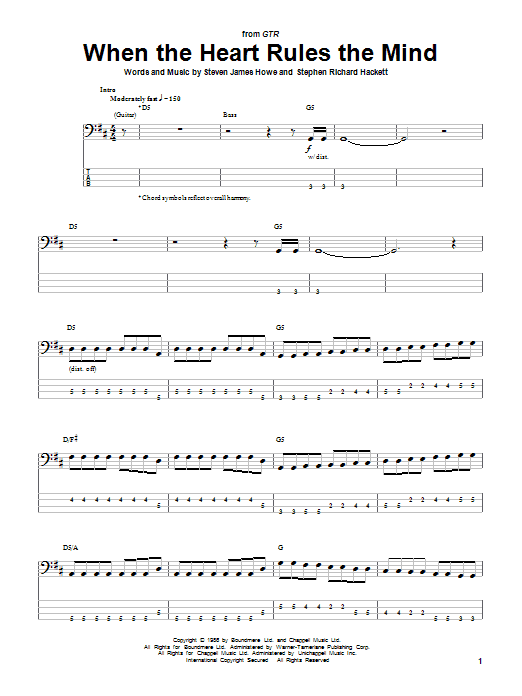 GTR When The Heart Rules The Mind Sheet Music Notes & Chords for Bass Guitar Tab - Download or Print PDF