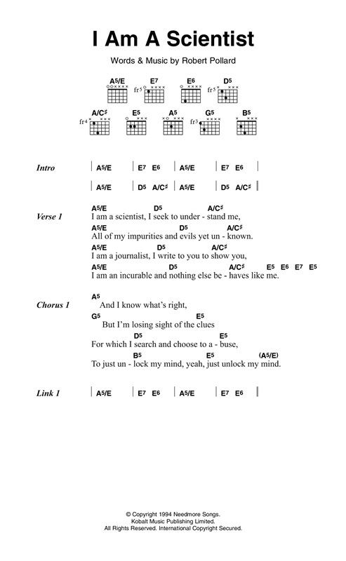 Guided By Voices I Am A Scientist Sheet Music Notes & Chords for Lyrics & Chords - Download or Print PDF