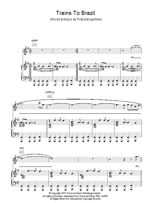 Guillemots Trains To Brazil Sheet Music Notes & Chords for Piano, Vocal & Guitar - Download or Print PDF