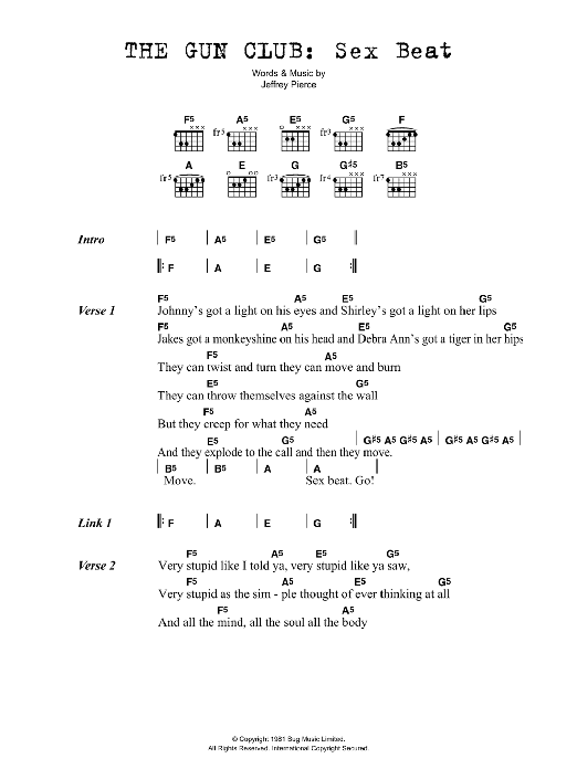 The Gun Club Sex Beat Sheet Music Notes & Chords for Lyrics & Chords - Download or Print PDF