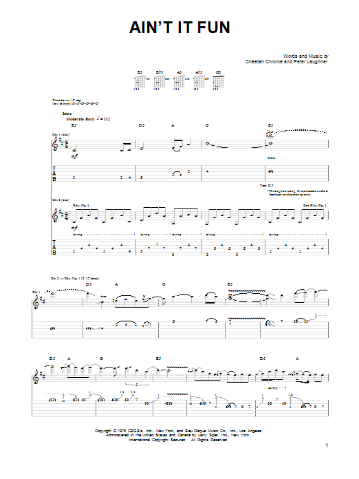 Guns N' Roses Ain't It Fun Sheet Music Notes & Chords for Guitar Tab - Download or Print PDF