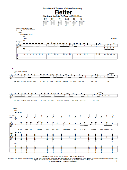 Guns N' Roses Better Sheet Music Notes & Chords for Guitar Tab - Download or Print PDF