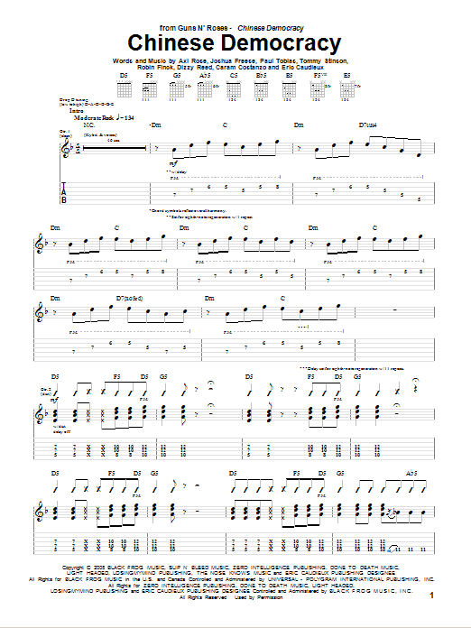 Guns N' Roses Chinese Democracy Sheet Music Notes & Chords for Guitar Tab - Download or Print PDF