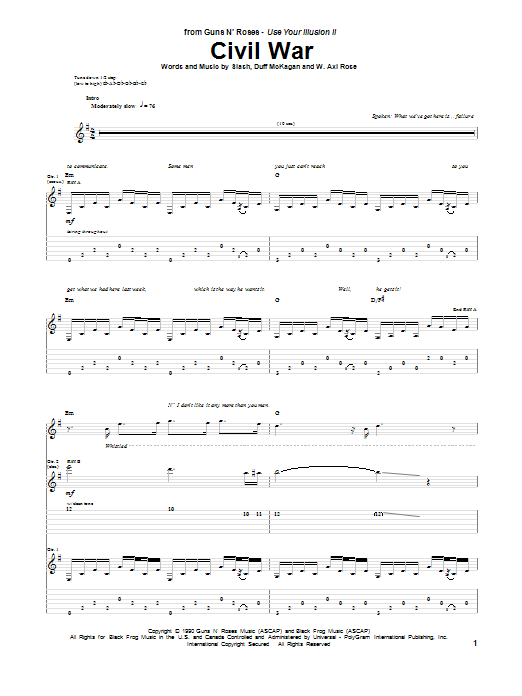 Guns N' Roses Civil War Sheet Music Notes & Chords for Guitar Tab - Download or Print PDF