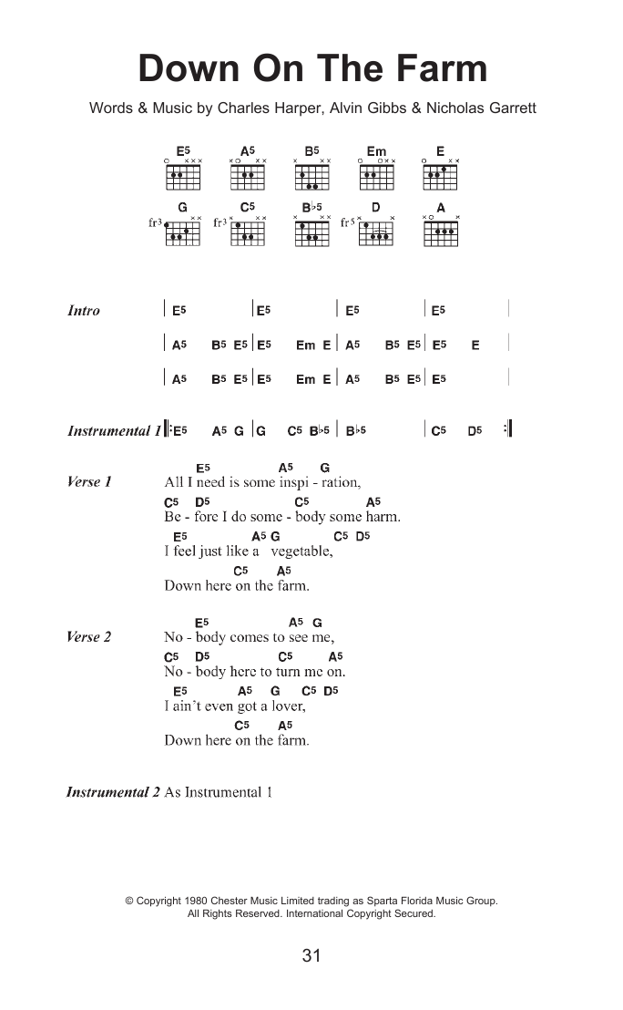Guns N' Roses Down On The Farm Sheet Music Notes & Chords for Guitar Chords/Lyrics - Download or Print PDF