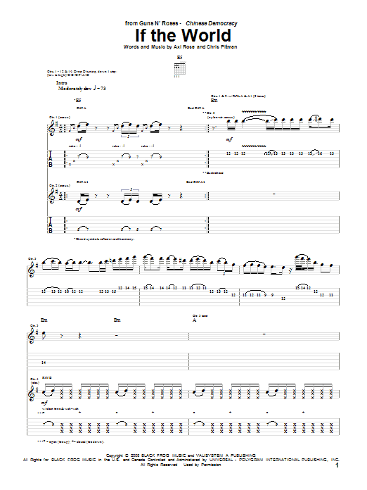 Guns N' Roses If The World Sheet Music Notes & Chords for Guitar Tab - Download or Print PDF