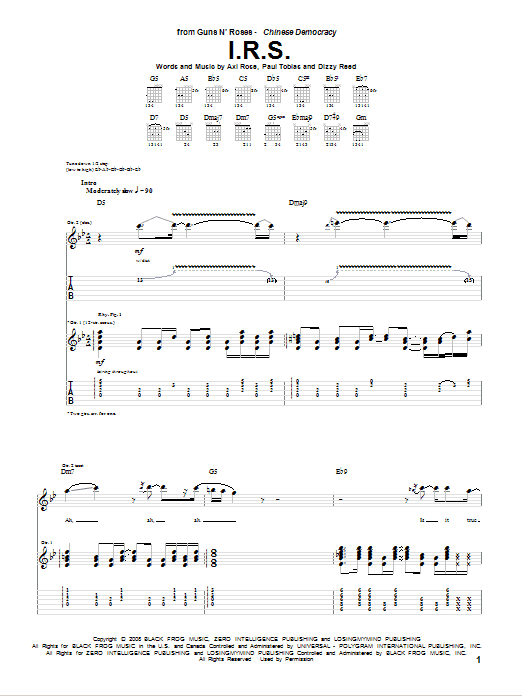 Guns N' Roses I.R.S. Sheet Music Notes & Chords for Guitar Tab - Download or Print PDF