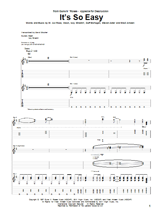 Guns N' Roses It's So Easy Sheet Music Notes & Chords for Guitar Tab (Single Guitar) - Download or Print PDF