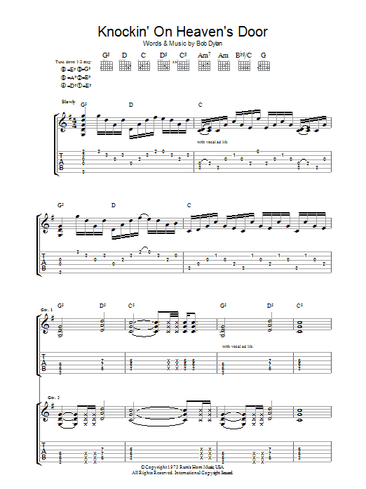 Guns N' Roses Knockin' On Heaven's Door Sheet Music Notes & Chords for Guitar Tab - Download or Print PDF