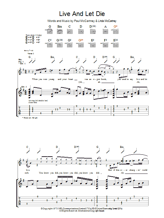 Guns N' Roses Live And Let Die Sheet Music Notes & Chords for Guitar Tab - Download or Print PDF