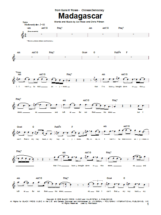 Guns N' Roses Madagascar Sheet Music Notes & Chords for Guitar Tab - Download or Print PDF