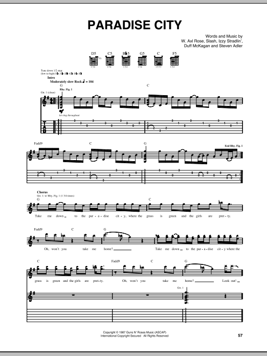 Guns N' Roses Paradise City (live version) Sheet Music Notes & Chords for Guitar Tab - Download or Print PDF