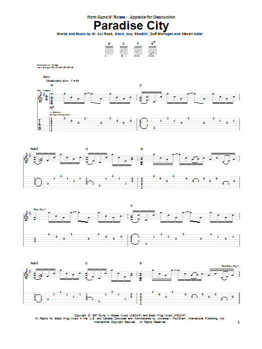 Guns N' Roses Paradise City Sheet Music Notes & Chords for Lyrics & Chords - Download or Print PDF