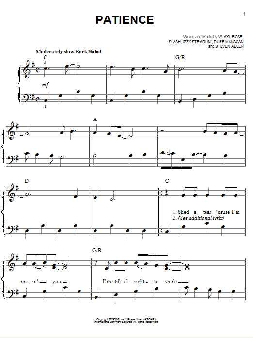 Guns N' Roses Patience Sheet Music Notes & Chords for Guitar Tab - Download or Print PDF