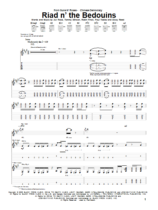Guns N' Roses Riad N' The Bedouins Sheet Music Notes & Chords for Guitar Tab - Download or Print PDF